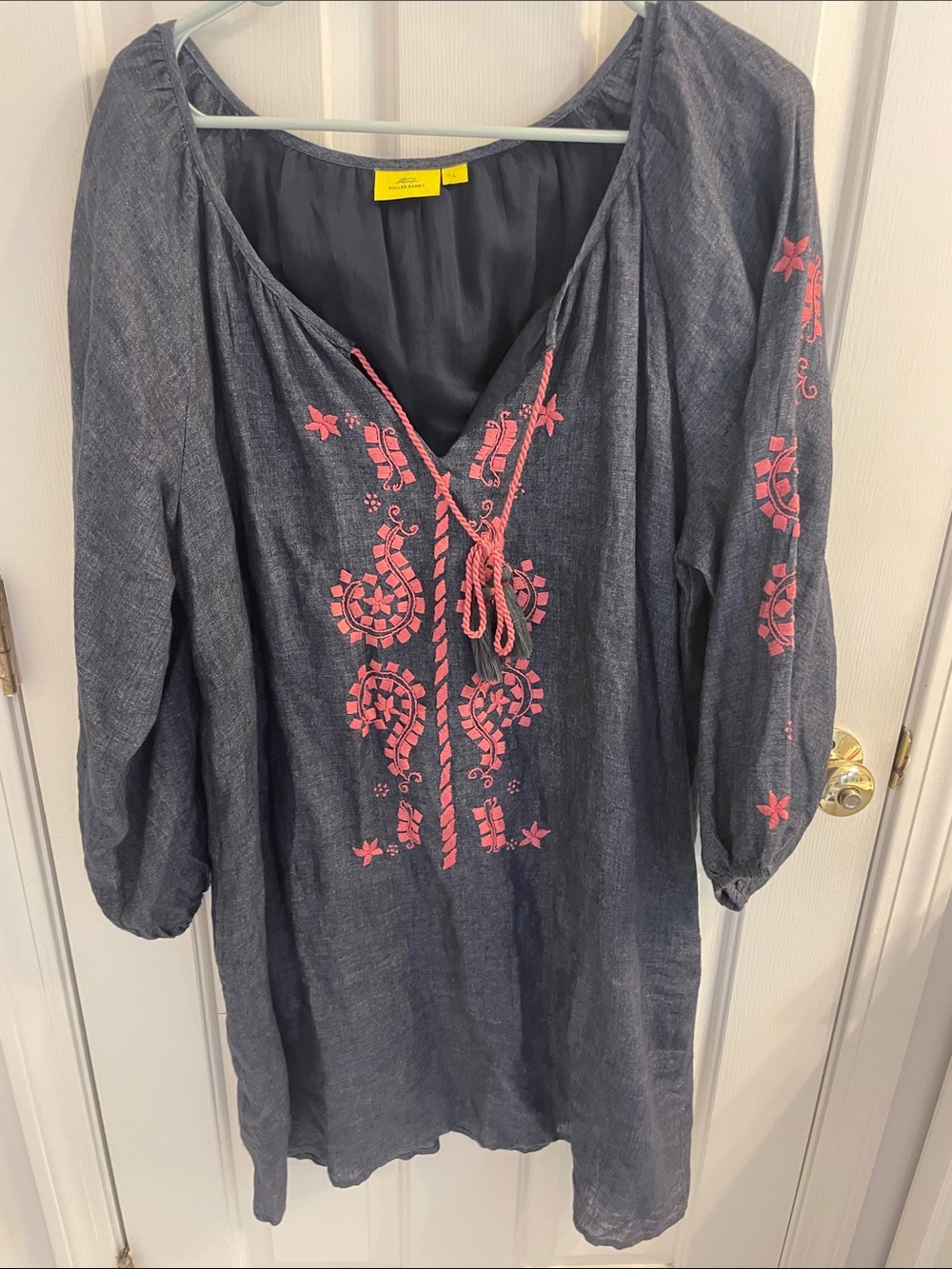 Roller Rabbit Linen Dress with Pink Embroidery